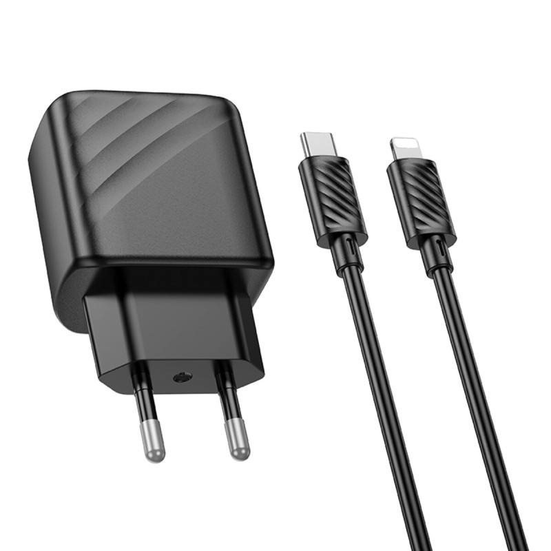 Мережевий зарядний пристрій HOCO CS22A Value single port PD30W charger set(C to iP) Black (6942007609920 )