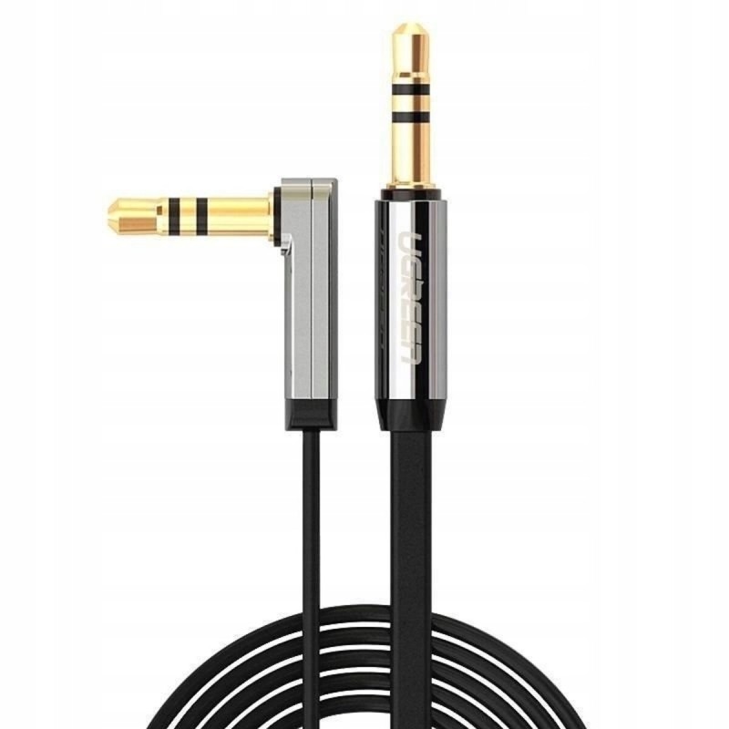 Аудіо кабель UGREEN AV119 3.5mm Male to 3.5mm Male Straight to angle flat Cable 1m (Black)(UGR-10597) (UGR-10597)