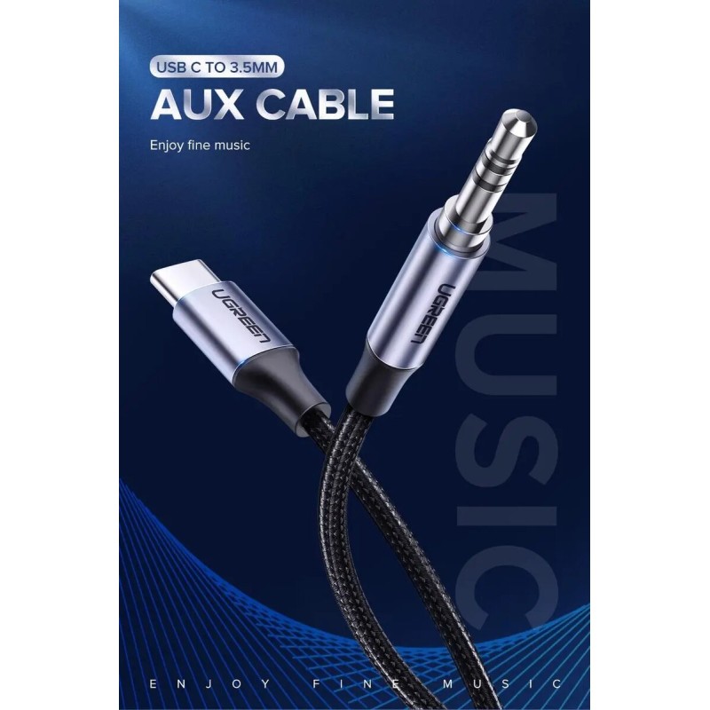 Кабель UGREEN AV143 Round USB-C Audio Cable 3.5mm M/M Aluminum Shell 1m (Deep Gray)(UGR-30633) (UGR-30633)