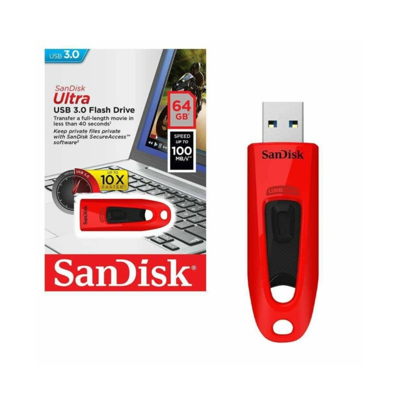 Flash SanDisk USB 3.0 Ultra 64Gb (130Mb/s) Red (SDCZ48-064G-U46R)