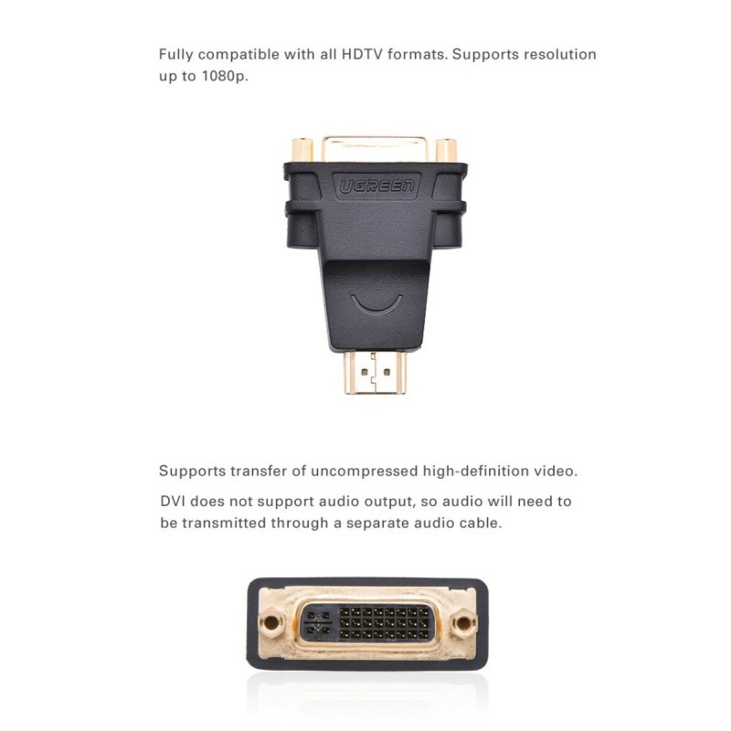 Адаптер UGREEN HDMI Male to DVI (24+5) Female Adapter (Black)(UGR-20123) (UGR-20123)