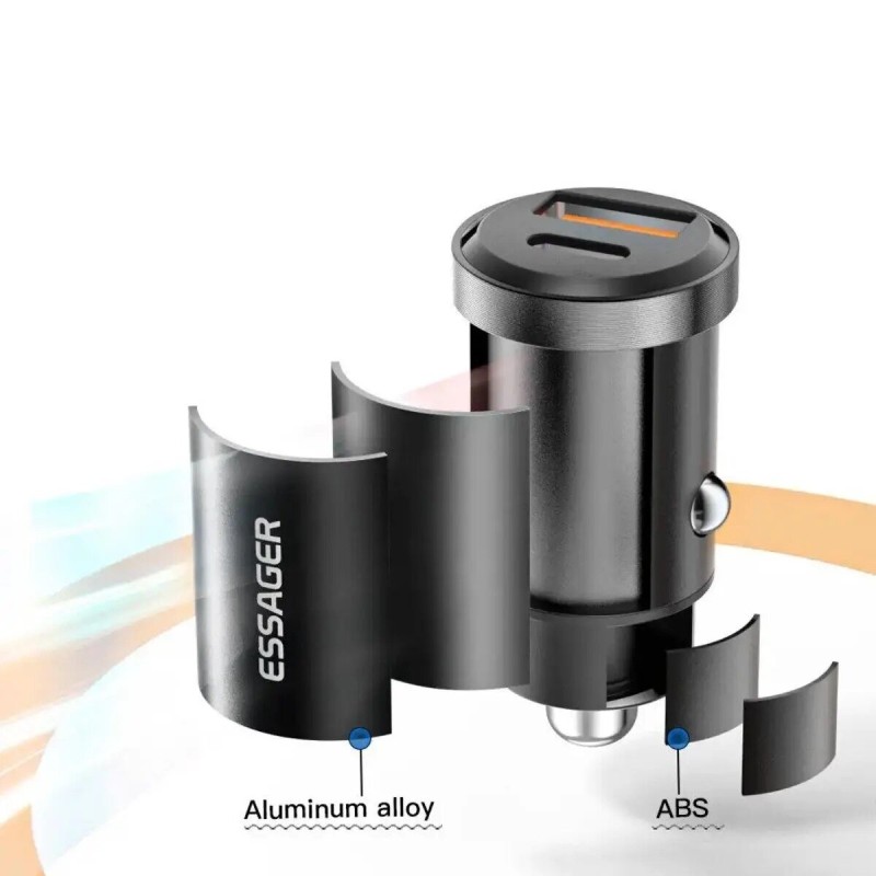 Автобільний зарядний пристрій ESSAGER Gyroscope Mini Charger USB-A + USB-A 30W Black (ECC2A-TL01)