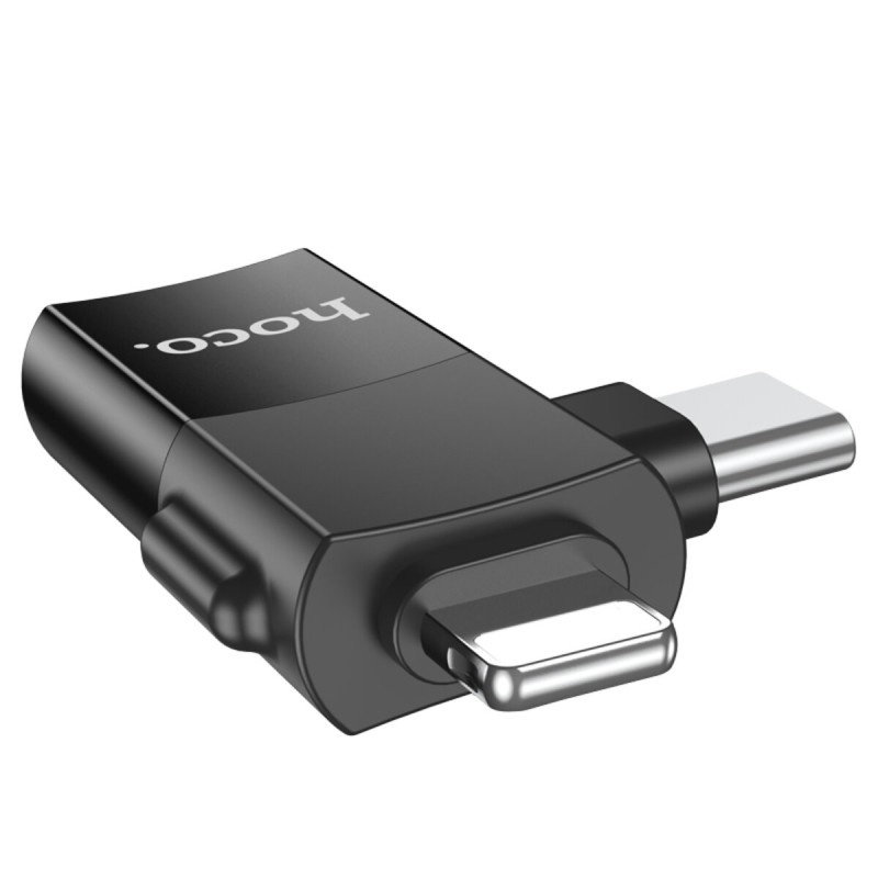 Адаптер HOCO UA17 iP male/Type-C male to USB female two-in-one adapter Black (6942007602303 )