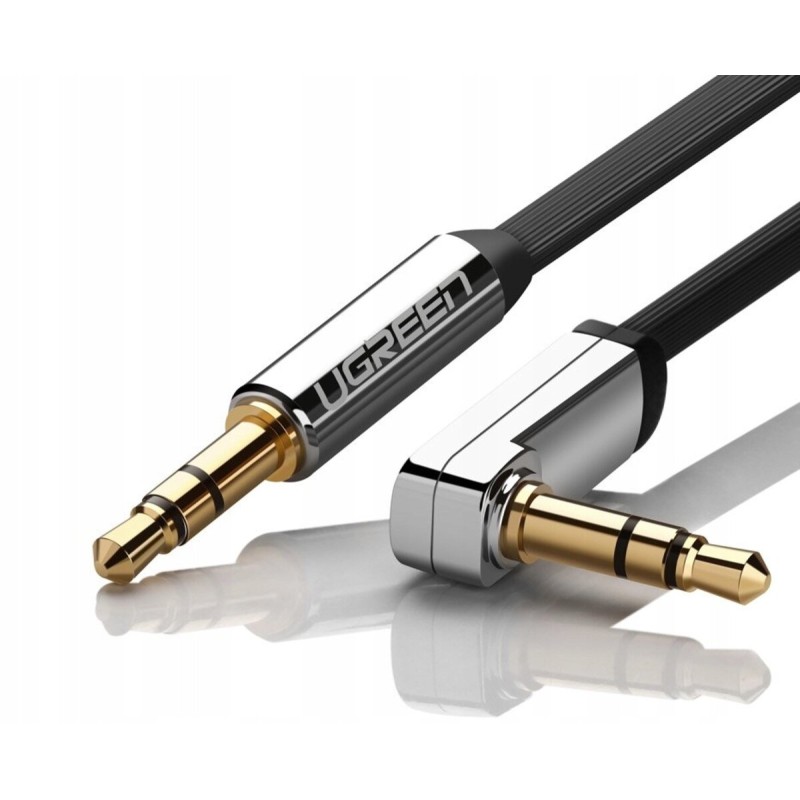 Аудіо кабель UGREEN AV119 3.5mm Male to 3.5mm Male Straight to angle flat Cable  2m (Black)(UGR-10599) (UGR-10599)