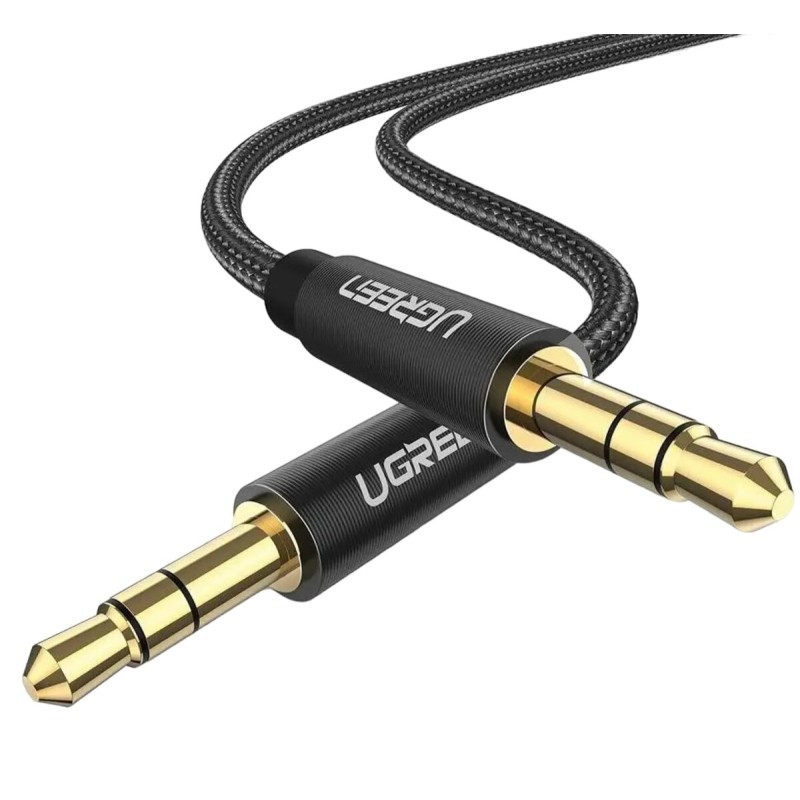 Аудіо кабель UGREEN AV112 3.5mm Male to 3.5mm Male Cable Gold Plated Metal Case with Braid 1m (Black)(UGR-50361) (UGR-50361)
