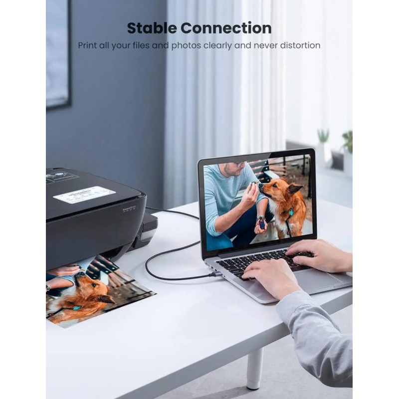 Кабель UGREEN US369 USB-A Male to USB-B 2.0 Printer Cable Alu Case with Braid 2m  (Black)(UGR-80803) (UGR-80803)