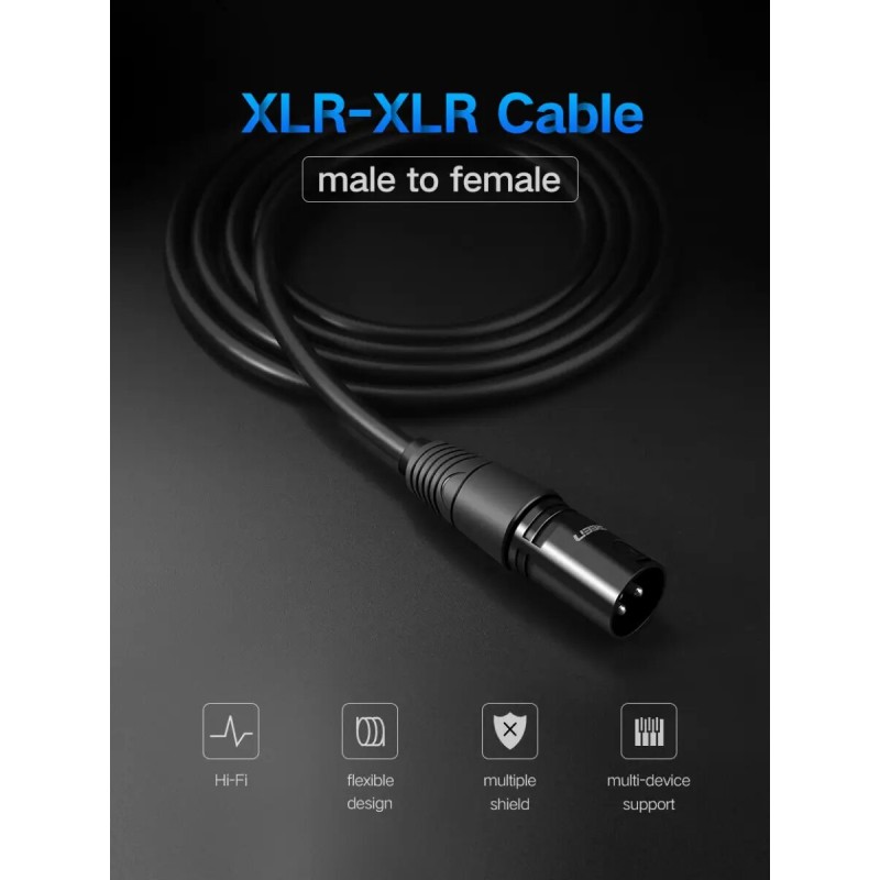 Аудіо кабель UGREEN AV130 Cannon Male to Female Microphone Extension Audio Cable 1m (Black)(UGR-20708) (UGR-20708)