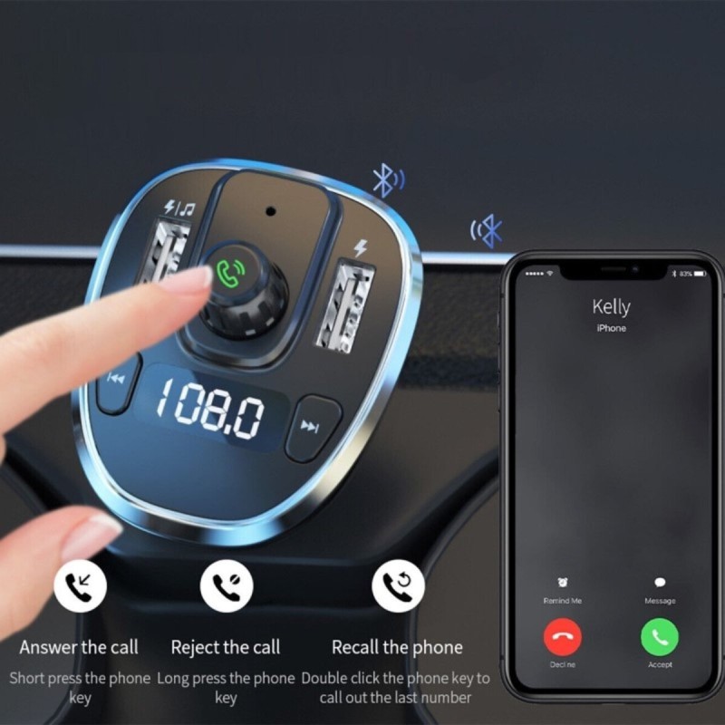 Автобільний зарядний пристрій ESSAGER Dynamic Car Bluetooth MP3 Car Charger Sliver (ECCFM-DG10)