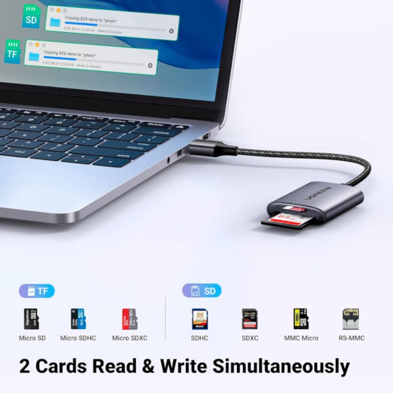 Картрідер UGREEN CM401 USB-A to SD/TF Memory Card Reader Alu Case(UGR-80887) (UGR-80887)