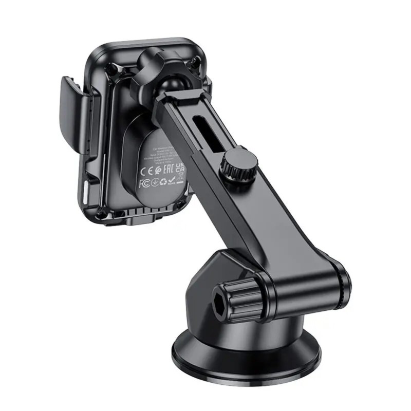 Тримач для мобільного з БЗП HOCO HW11 Jenny three-axis linkage wireless fast charging car holder(center console) Black (6942007611497)