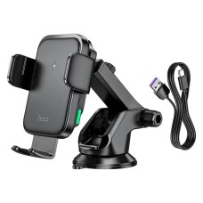 Тримач для мобільного з БЗП HOCO HW11 Jenny three-axis linkage wireless fast charging car holder(center console) Black (6942007611497)