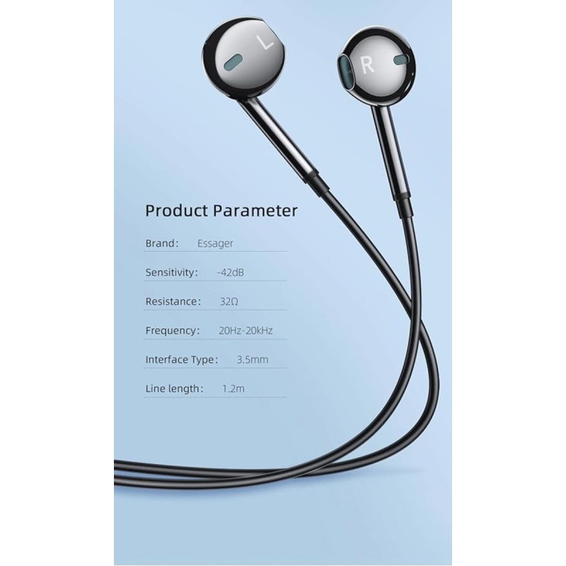Навушники ESSAGER M15 3.5mm Earphone Black (EEJM15-XK01)