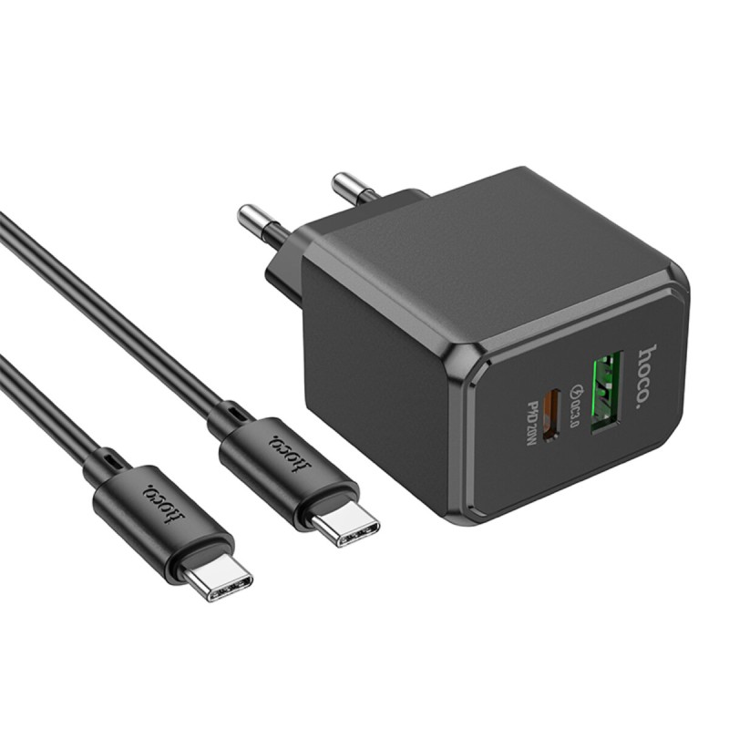 Мережевий зарядний пристрій HOCO CS14A Ocean PD20W+QC3.0 charger set(Type-C to Type-C) Black (6942007603911 )