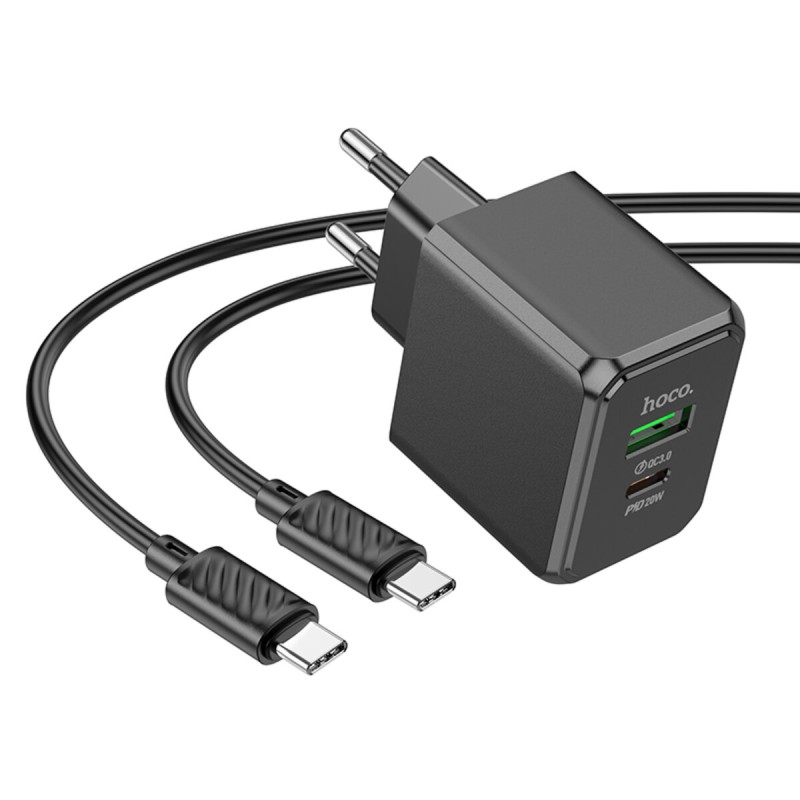 Мережевий зарядний пристрій HOCO CS14A Ocean PD20W+QC3.0 charger set(Type-C to Type-C) Black (6942007603911 )