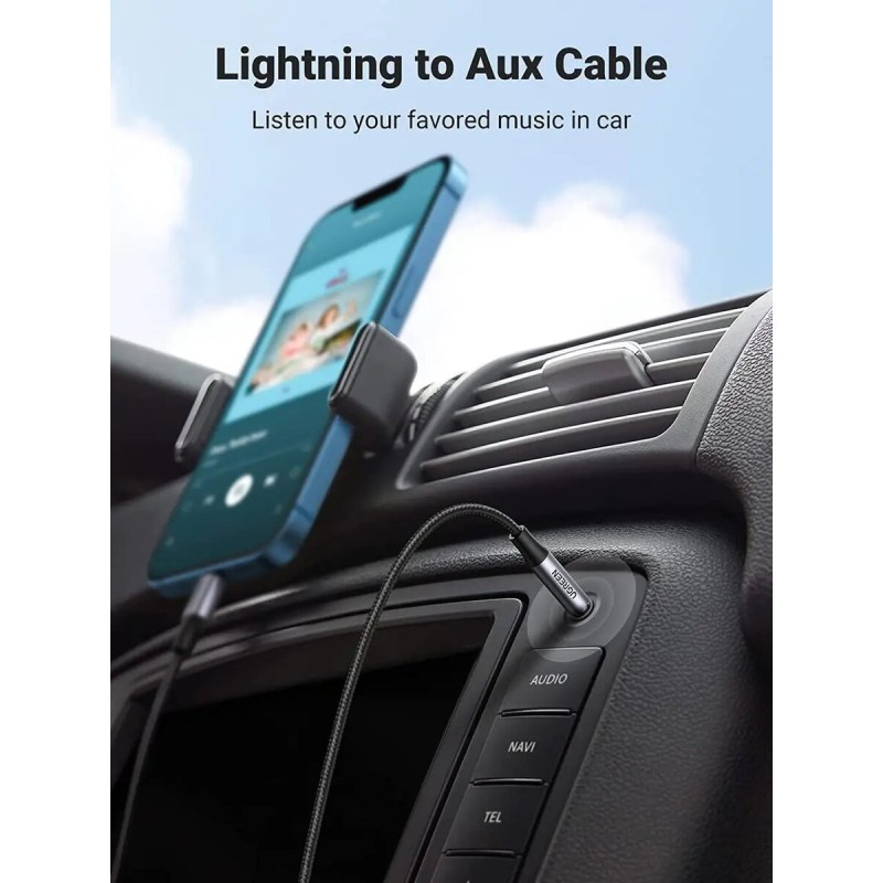 Кабель UGREEN US315 Lightning to 3.5mm Aux Cable Aluminum Shell with Braided 1m (Black)(UGR-70509) (UGR-70509)