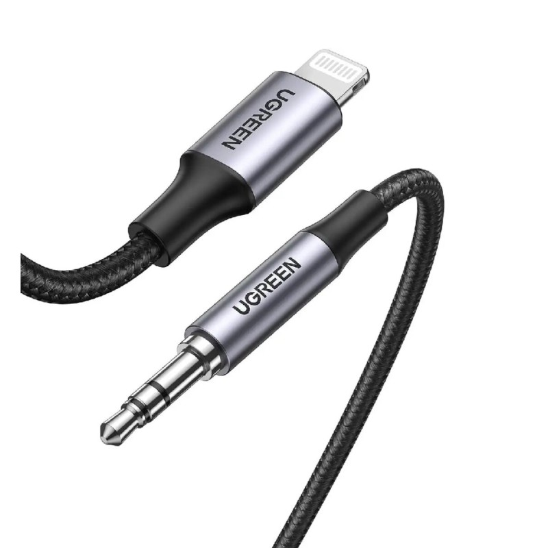 Кабель UGREEN US315 Lightning to 3.5mm Aux Cable Aluminum Shell with Braided 1m (Black)(UGR-70509) (UGR-70509)