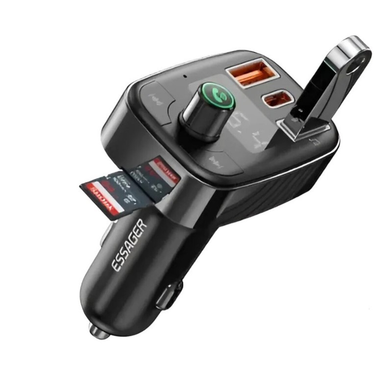 Автобільний зарядний пристрій ESSAGER Blue Cat Car FM Bluetooth MP3 Charger 50W Fast Charge Black (ECCFM-LM01)