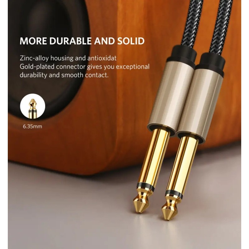 Аудіо кабель UGREEN AV128 6.5mm  Male to Male Audio Cable Gray 2m(UGR-10638) (UGR-10638)