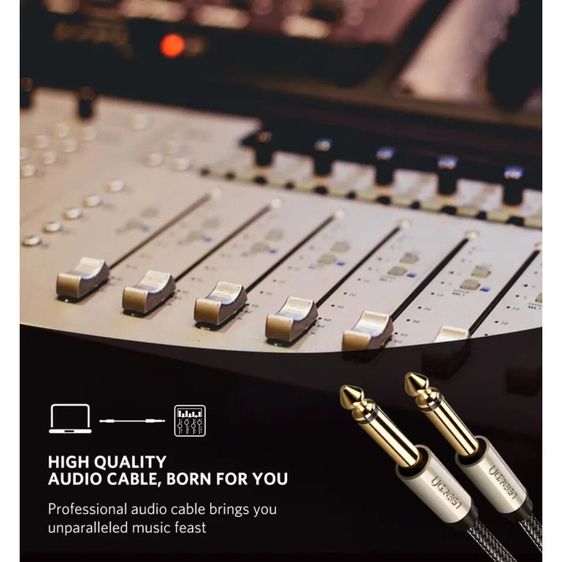 Аудіо кабель UGREEN AV128 6.5mm  Male to Male Audio Cable Gray 2m(UGR-10638) (UGR-10638)