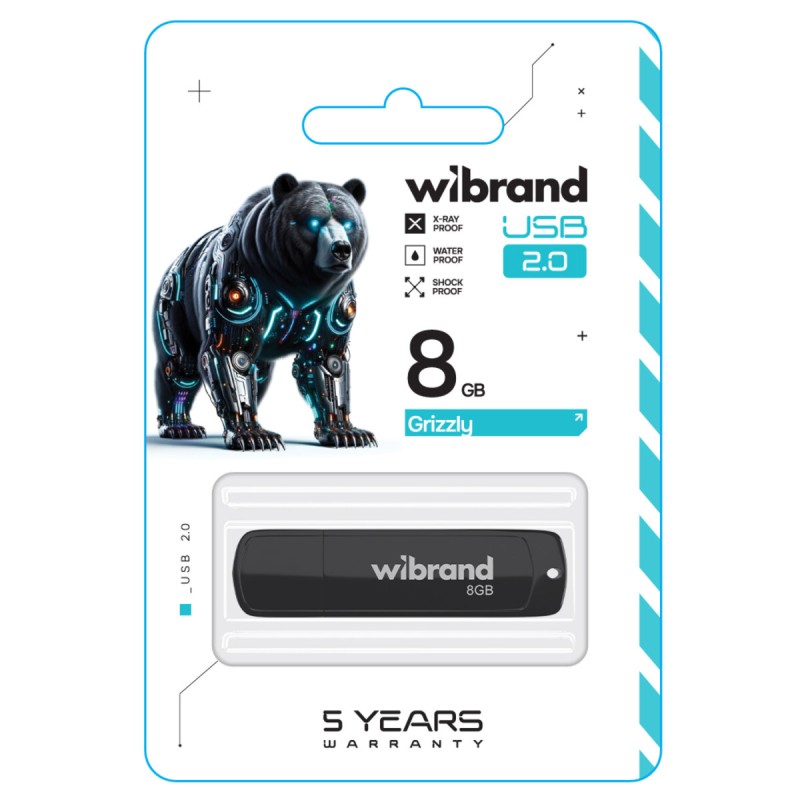 Flash Wibrand USB 2.0 Grizzly 8Gb Black (WI2.0/GR8P3B)