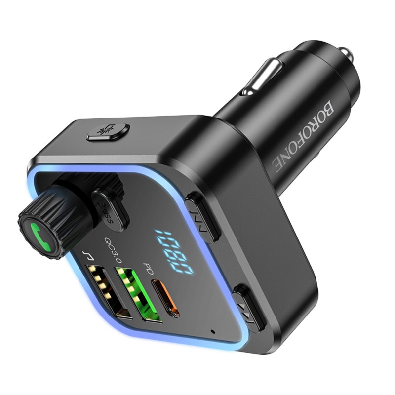 АЗП з FM-модулятором BOROFONE BC53 Highway PD20W+QC3.0 car BT FM transmitter 18W Black (6941991108457)