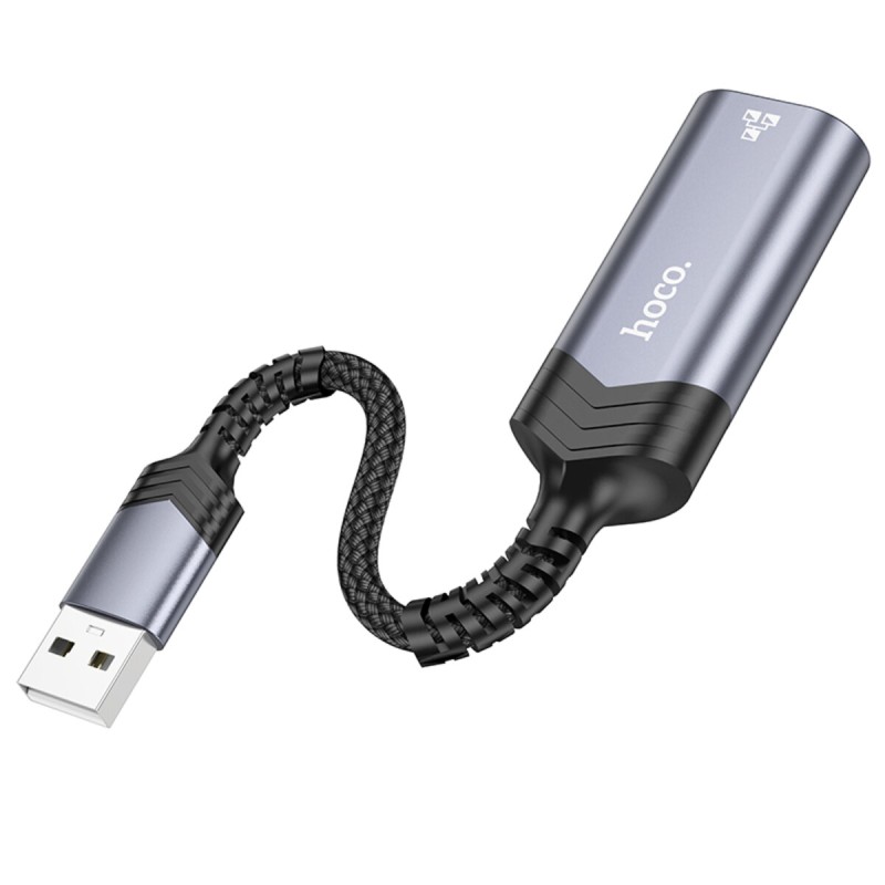 Кабель-перехідник HOCO UA26 USB ethernet adapter(100 Mbps) Metal Gray (6942007611954 )