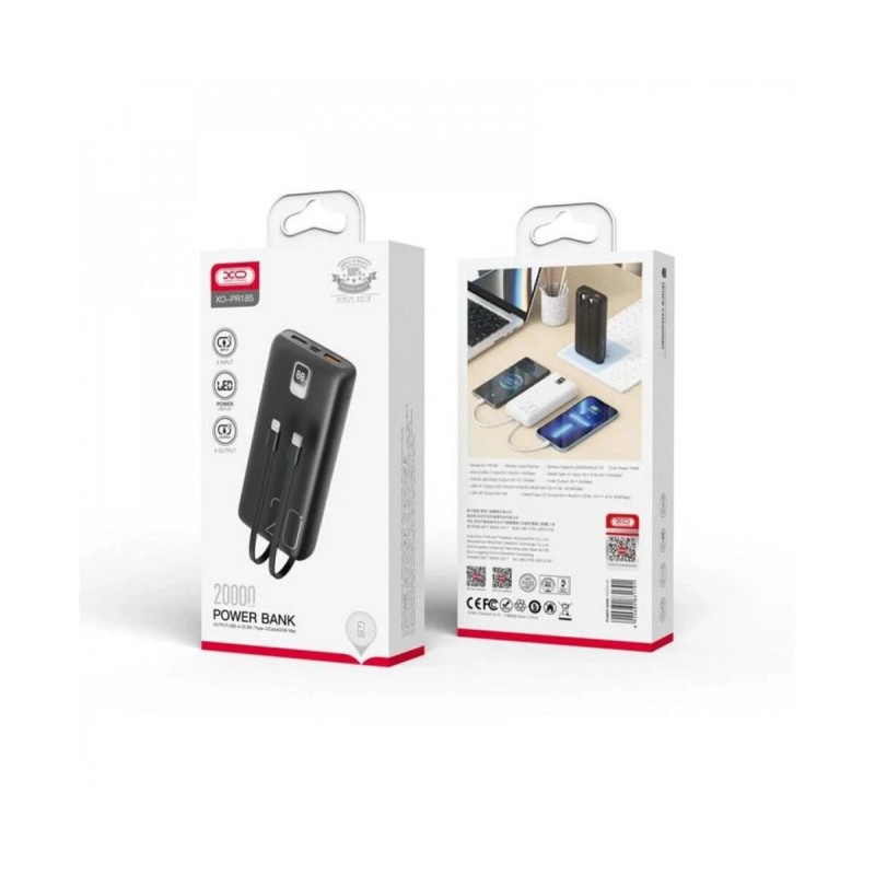 Зовнішній акумулятор XO PR185 20000mAh PD20W+QC22.5W with cable Type-C/Lightning Black (6920680831791)