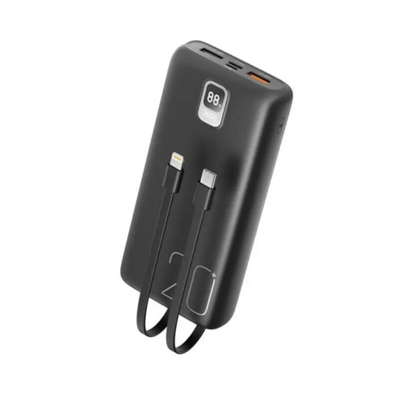 Зовнішній акумулятор XO PR185 20000mAh PD20W+QC22.5W with cable Type-C/Lightning Black (6920680831791)