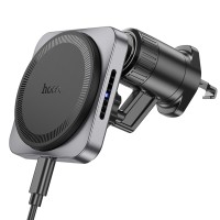 Тримач для мобiльного з БЗП HOCO HW15 Speed magnetic wireless fast charging car holder(air outlet) Black Metal Gray (6942007617635 )