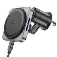 Тримач для мобiльного з БЗП HOCO HW15 Speed magnetic wireless fast charging car holder(air outlet) Black Metal Gray (6942007617635 )