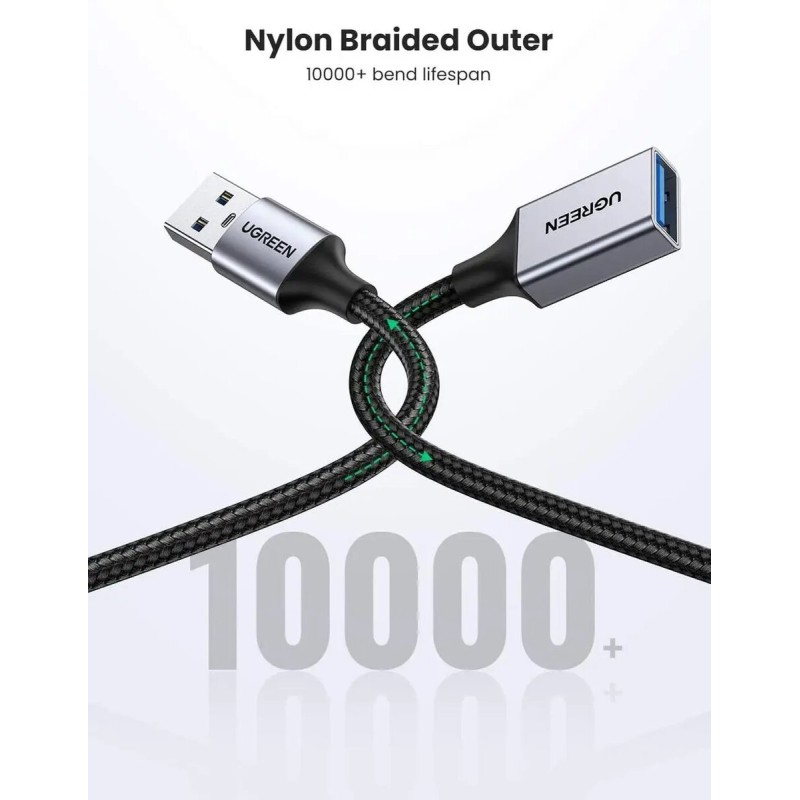 Кабель UGREEN US115 USB 3.0 Extension Cable Aluminum Case 0.5m (Black)(UGR-10494) (UGR-10494)