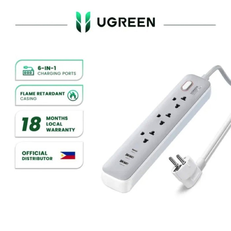 Зарядний пристрій UGREEN CD286 30W 3 AC Power Strip with Master Switch (2A1C) DE(UGR-25357) (UGR-25357)