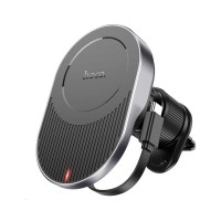 Тримач для мобільного з БЗП HOCO HW12 Guardian magnetic wireless fast charging car holder(air outlet) Black Gray (6942007613248)