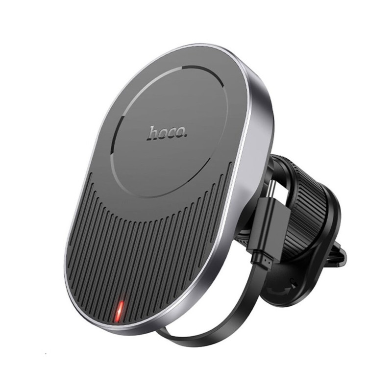 Тримач для мобільного з БЗП HOCO HW12 Guardian magnetic wireless fast charging car holder(air outlet) Black Gray (6942007613248)