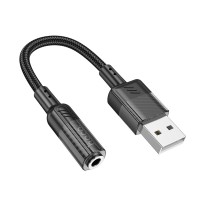 Аудiокабель HOCO LS37 Spirit transparent external sound card USB to 3.5mm Black (6942007612562)
