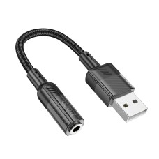 Аудiокабель HOCO LS37 Spirit transparent external sound card USB to 3.5mm Black (6942007612562)