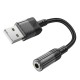 Аудiокабель HOCO LS37 Spirit transparent external sound card USB to 3.5mm Black (6942007612562)