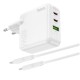 Мережевий зарядний пристрій HOCO C115A Header PD65W GaN  three-port(2C1A) charger set(Type-C to Type-C) White (6931474798329 )