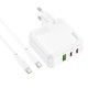 Мережевий зарядний пристрій HOCO C115A Header PD65W GaN  three-port(2C1A) charger set(Type-C to Type-C) White (6931474798329 )