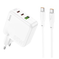 Мережевий зарядний пристрій HOCO C115A Header PD65W GaN  three-port(2C1A) charger set(Type-C to Type-C) White (6931474798329 )