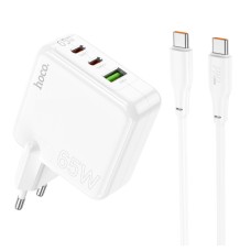 Мережевий зарядний пристрій HOCO C115A Header PD65W GaN  three-port(2C1A) charger set(Type-C to Type-C) White (6931474798329 )