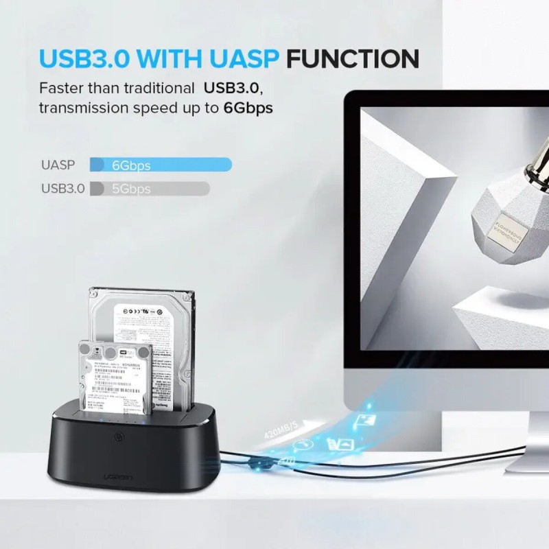 Док-станція UGREEN CM198 USB 3.0 to SATA Dual-Bay Hard Drive Duplicator/Cloner EU(UGR-50857) (UGR-50857)