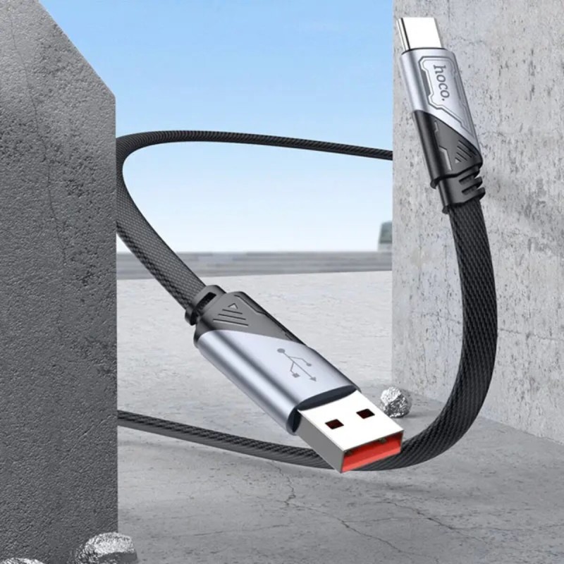 Кабель HOCO U119 USB to Type-C 5A, 1.2m, nylon, aluminum connectors, Black (6942007605007)