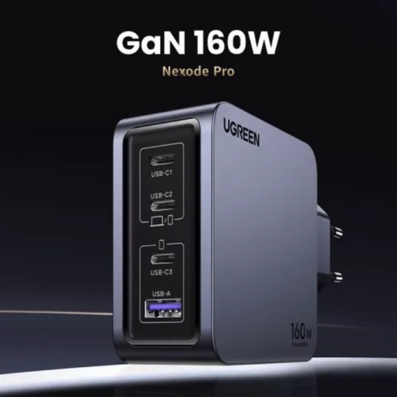 Зарядний пристрій UGREEN X763 Nexode Pro 160W 4-Port GaN Fast Charger Set EU(UGR-25877) (UGR-25877)
