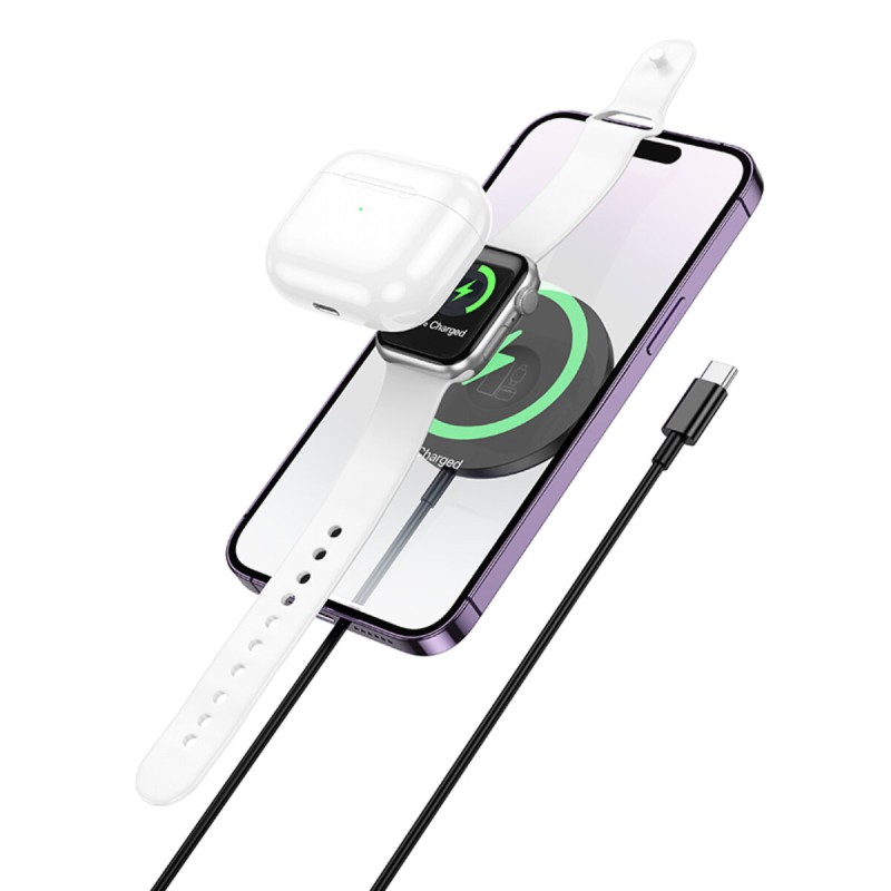 Бездротовий зарядний пристрій HOCO CW50 Fast 3-in-1 magnetic wireless fast charger Black (6942007605625)