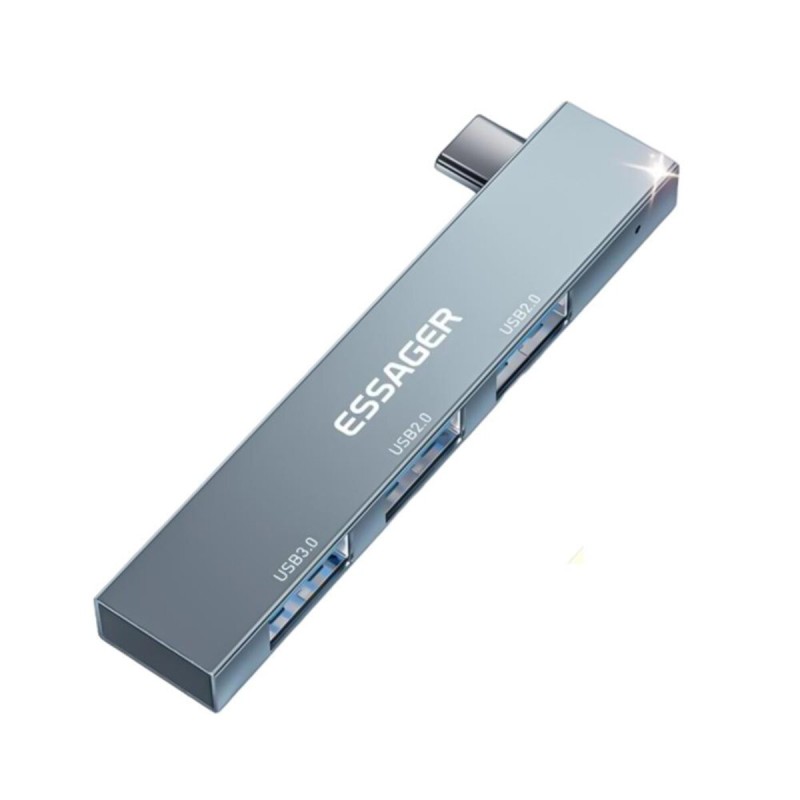 USB-hub ESSAGER (opp bag) Fengyang  3 in 1 Splitter Silver (EHBC03-FY10-P)
