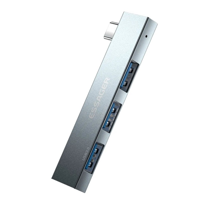 USB-hub ESSAGER (opp bag) Fengyang  3 in 1 Splitter Silver (EHBC03-FY10-P)