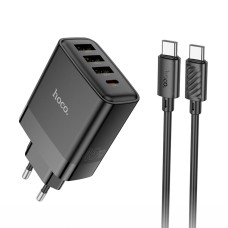 Мережевий зарядний пристрій HOCO C127A Intelligent four-port PD45W(1C3A) charger set(Type-C to Type-C) Black (6942007607940 )