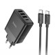 Мережевий зарядний пристрій HOCO C127A Intelligent four-port PD45W(1C3A) charger set(Type-C to Type-C) Black (6942007607940 )