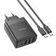 Мережевий зарядний пристрій HOCO C127A Intelligent four-port PD45W(1C3A) charger set(Type-C to Type-C) Black (6942007607940 )
